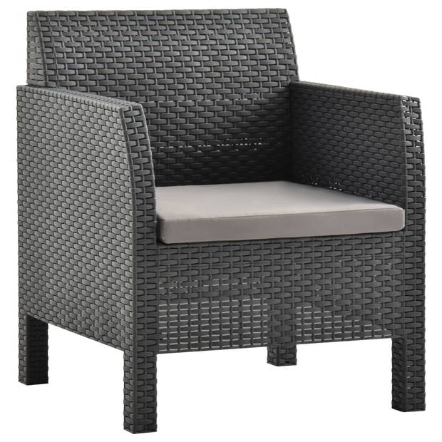 vidaXL 2-delige Loungeset met kussens PP rattan antracietkleurig