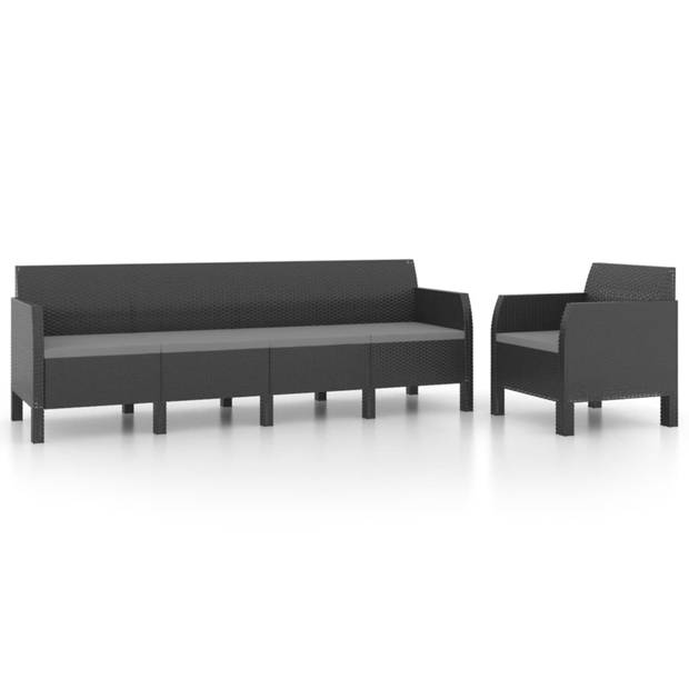 vidaXL 2-delige Loungeset met kussens PP rattan antracietkleurig