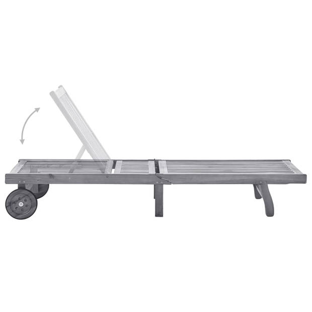 The Living Store Ligbed Acaciahout Greywash - 200 x 59/63 x 30/62/76/85 cm - verstelbaar - grijs/ antraciet