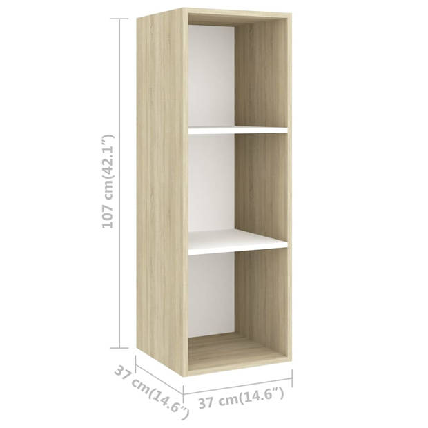 The Living Store Televisiewandmeubelset - wit en sonoma eiken - 37 x 37 x 107 cm - 2 x tv-meubel