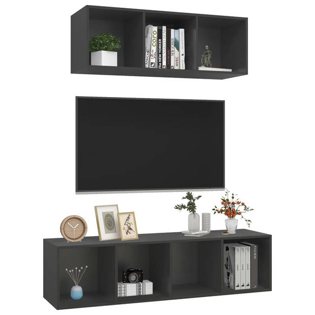 The Living Store Tv-meubelset Spaanplaat - 37 x 37 x 107 cm - 37 x 37 x 142.5 cm - Grijs