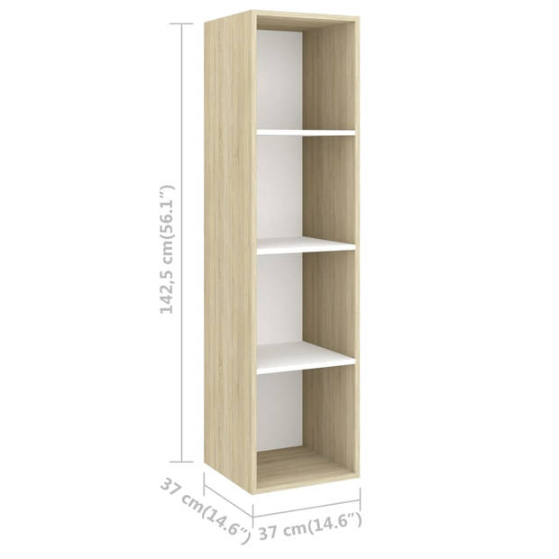 The Living Store Televisiewandmeubelset - TV-meubel - Wit/Sonoma eiken - 37 x 37 x 142.5 cm - 4 vakken