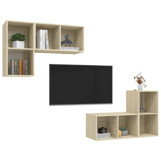 The Living Store Televisiewandmeubelset - TV-meubel - 37 x 37 x 72 cm - Sonoma eiken - Montage vereist