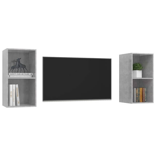 The Living Store tv-meubels betongrijs - set van 2 - 37x37x72 cm - opbergruimte