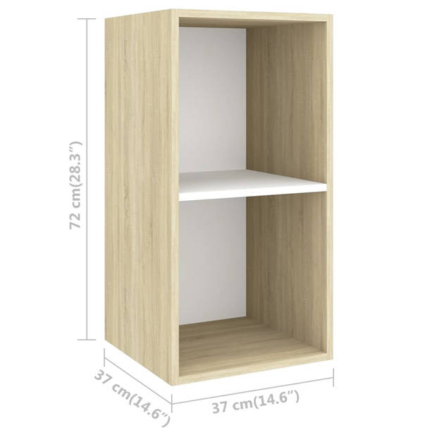 The Living Store TV-meubel Set van 2 - Televisiewandmeubel - 37x37x72 cm - wit/sonoma eiken