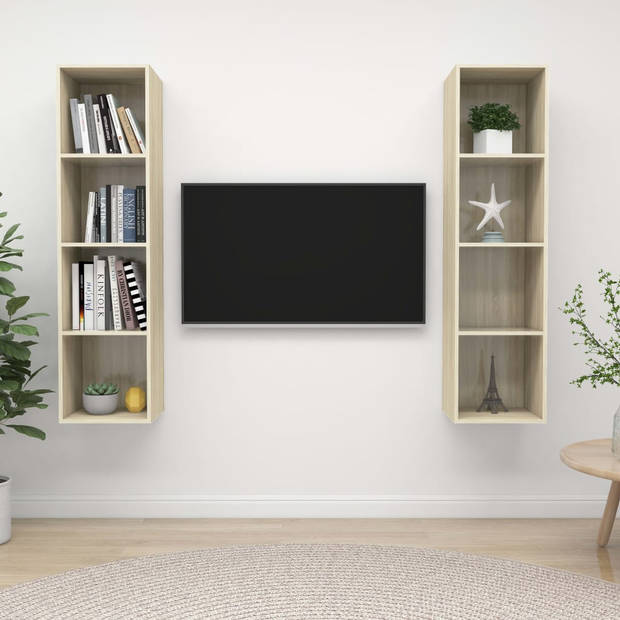 The Living Store TV-meubelset - Sonoma Eiken - 37 x 37 x 142.5 cm - 2 x TV-meubel - Montage vereist