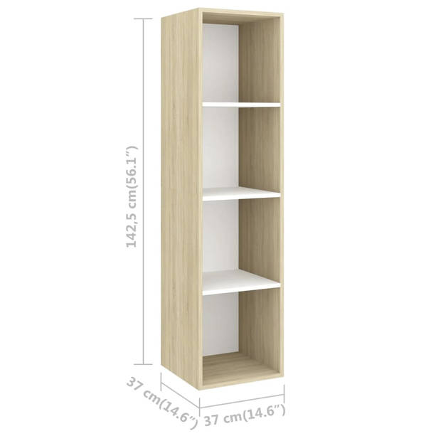 The Living Store Tv-meubelset - Tv-meubelen - 37 x 37 x 142.5 cm - Kleur- wit en sonoma eiken - Materiaal- spaanplaat