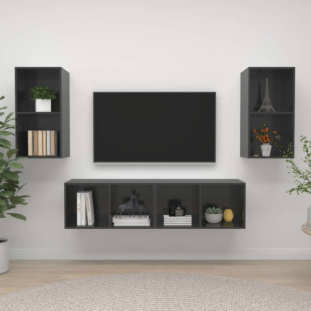 The Living Store Televisiewandmeubelset - Hoogglans grijs - 37 x 37 x 72 cm - 4 x tv-meubel