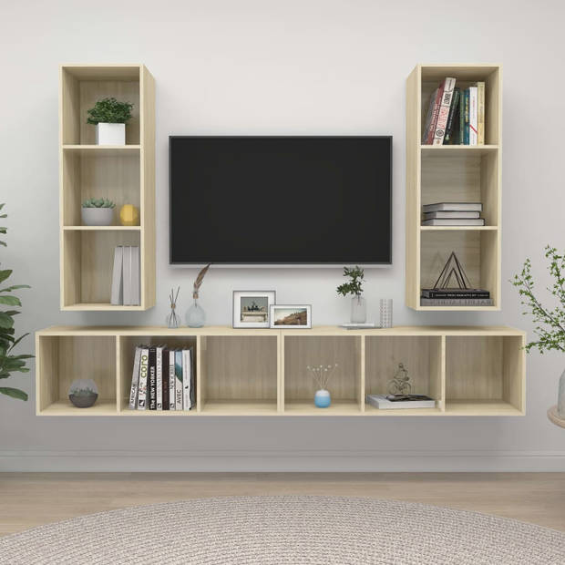 The Living Store TV-meubel set - sonoma eiken - 37x37x107 cm - montagemateriaal - 4 stuks