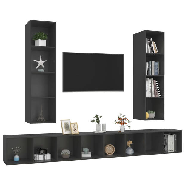The Living Store Televisiewandmeubelset - 4 x TV-meubel - grijs - spaanplaat - 37 x 37 x 142.5 cm