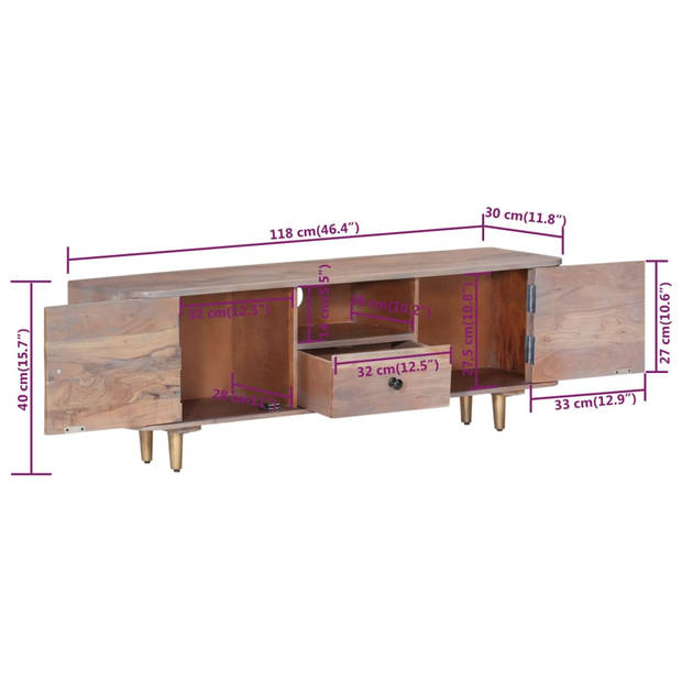 vidaXL Tv-meubel 118x30x40 cm massief acaciahout