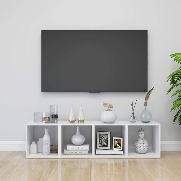 The Living Store TV-meubel - Wit - 37 x 35 x 37 cm - Bewerkt hout