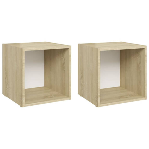 vidaXL Tv-meubelen 2 st 37x35x37 cm bewerkt hout wit sonoma eikenkleur