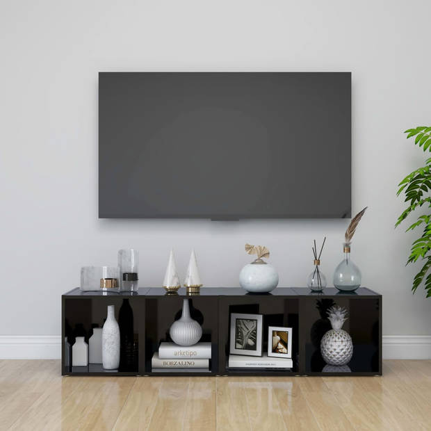 vidaXL Tv-meubelen 2 st 37x35x37 cm spaanplaat hoogglans zwart