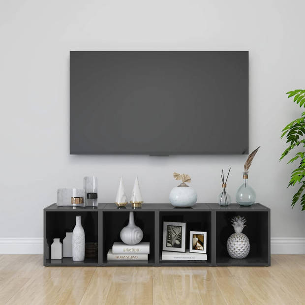 vidaXL Tv-meubelen 2 st 37x35x37 cm bewerkt hout hoogglans grijs