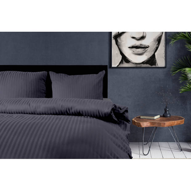 Elegance Dekbedovertrek Hotel Kwaliteit Satijn Streep - antraciet 200x200/220cm