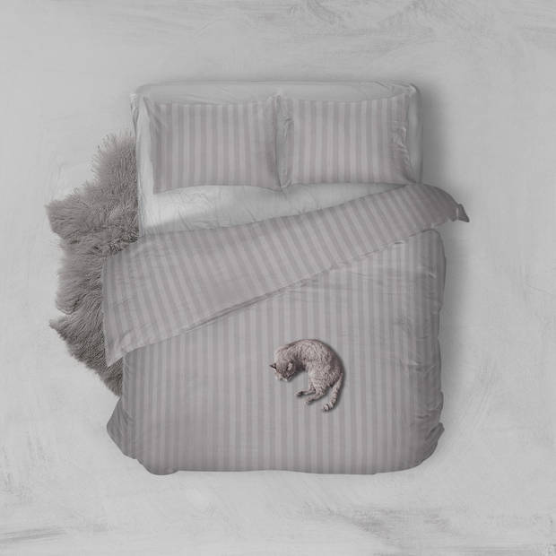 Elegance Dekbedovertrek Hotel Kwaliteit Satijn Streep - licht grijs 200x200/220cm