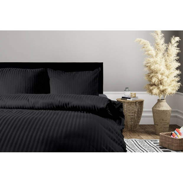 Elegance Dekbedovertrek Hotel Kwaliteit Satijn Streep - black 260x200/220cm