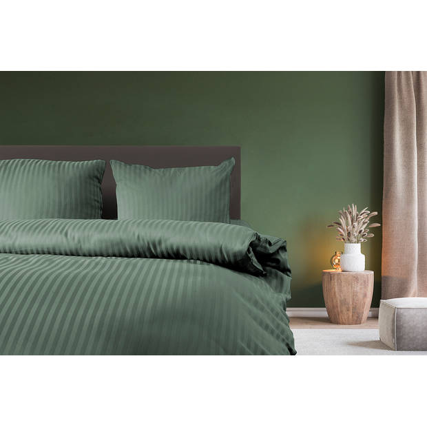 Elegance Dekbedovertrek Hotel Kwaliteit Satijn Streep - olive green 140x200/220cm