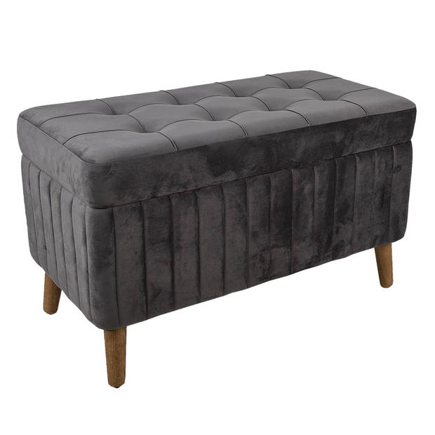 Clayre & Eef Poef 82x42x49 cm Grijs Hout Textiel Hocker Grijs Hocker