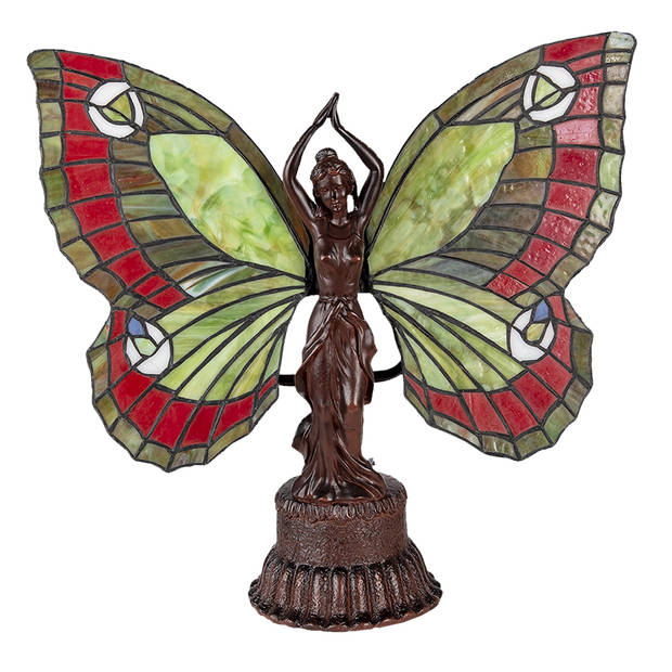 Clayre & Eef Rode Tafellamp Tiffany vlinder 41*20*41 cm E14/max 2*25W 5LL-6085