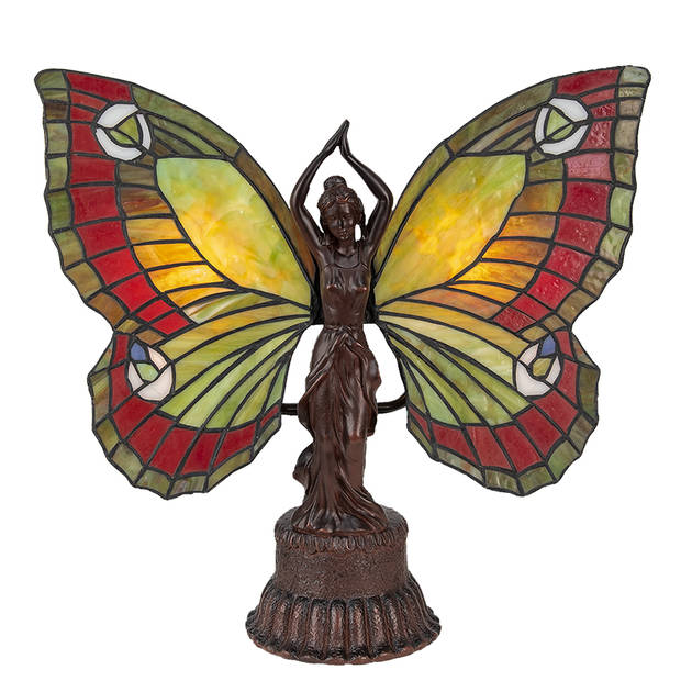 Clayre & Eef Rode Tafellamp Tiffany vlinder 41*20*41 cm E14/max 2*25W 5LL-6085