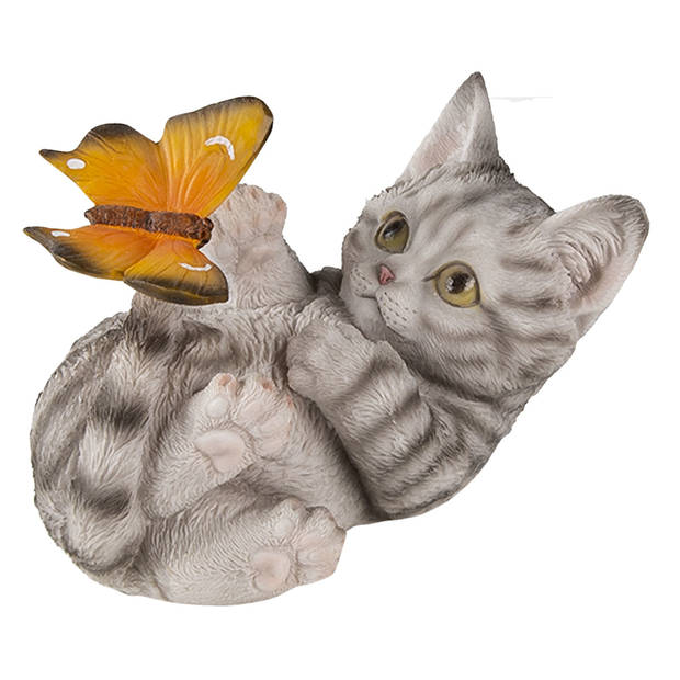 Clayre & Eef Grijze Decoratie kat 14*8*11 cm van Polyresin