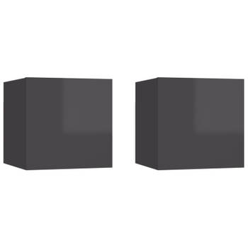 vidaXL Tv-wandmeubelen 2 st 30,5x30x30 cm hoogglans grijs