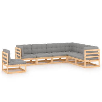 vidaXL 7-delige Loungeset met kussens massief grenenhout