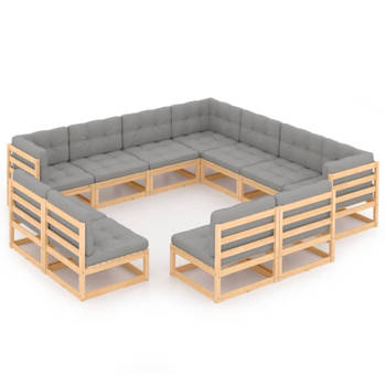 vidaXL 11-delige Loungeset met kussens massief grenenhout