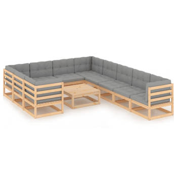 vidaXL 11-delige Loungeset met kussens massief grenenhout