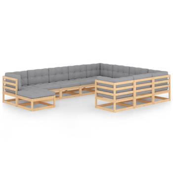 vidaXL 11-delige Loungeset met kussens massief grenenhout