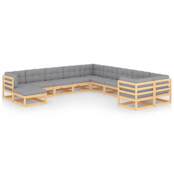 vidaXL 11-delige Loungeset met kussens massief grenenhout