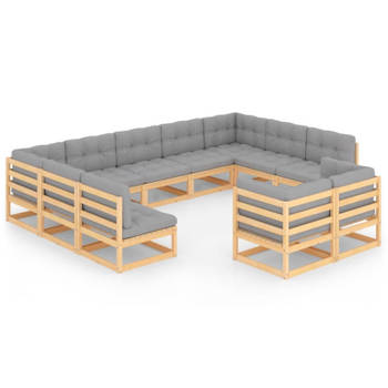 vidaXL 11-delige Loungeset met kussens massief grenenhout