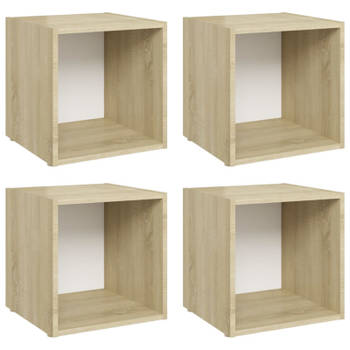 vidaXL Tv-meubelen 4 st 37x35x37 cm bewerkt hout wit sonoma eikenkleur