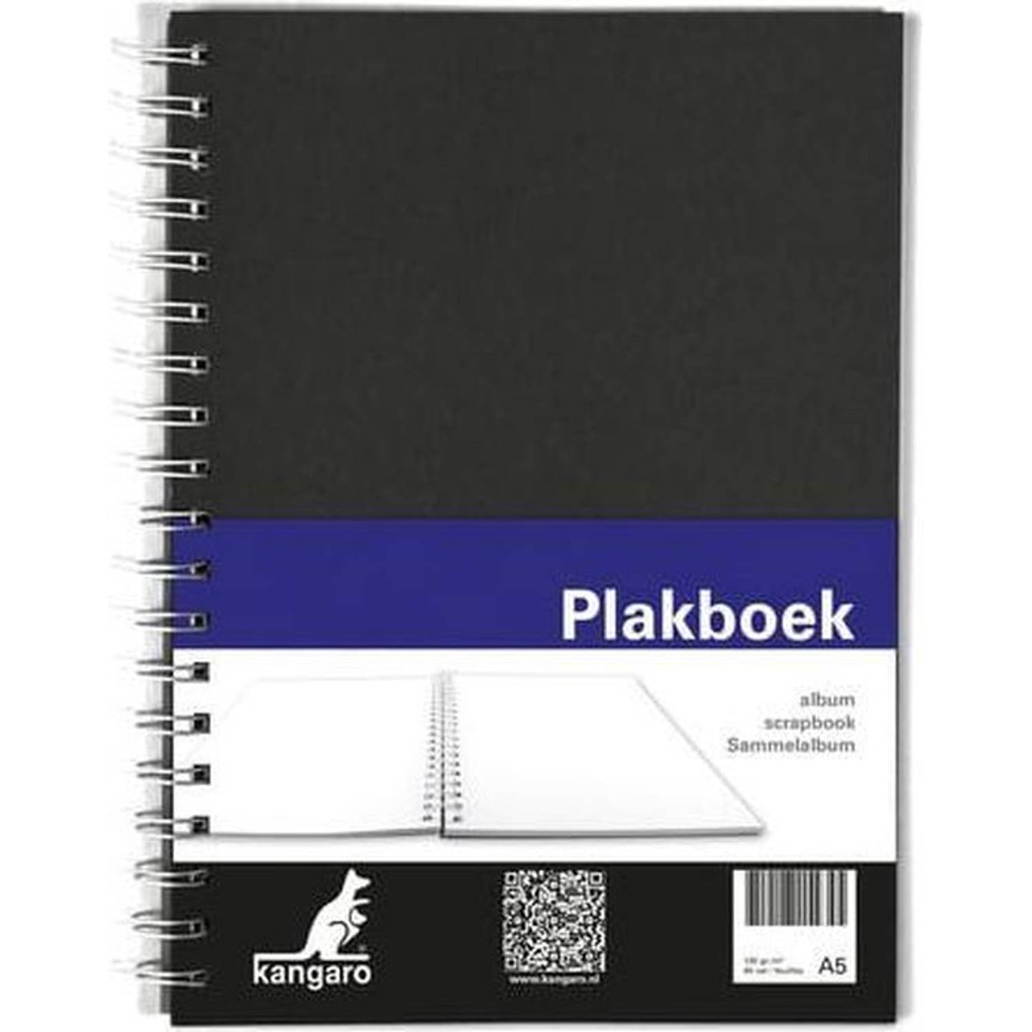Plakboek Kangaro A5+ 120grs 40 Vel Voorkant Zwart 25x18cm Papier(25x19cm Met Spiraal)