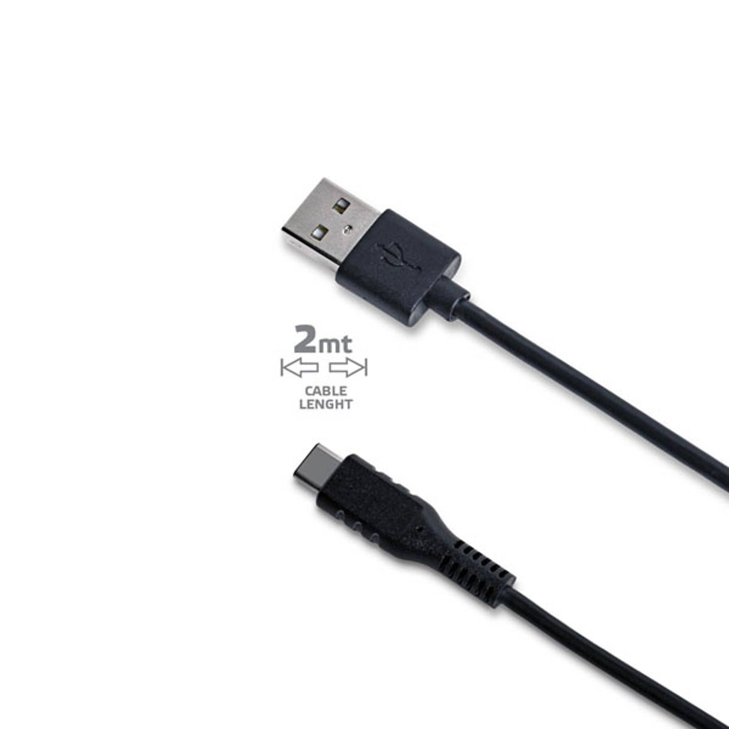Celly - USB-Kabel Type-C, 2 meter, Zwart - Rubber - Celly