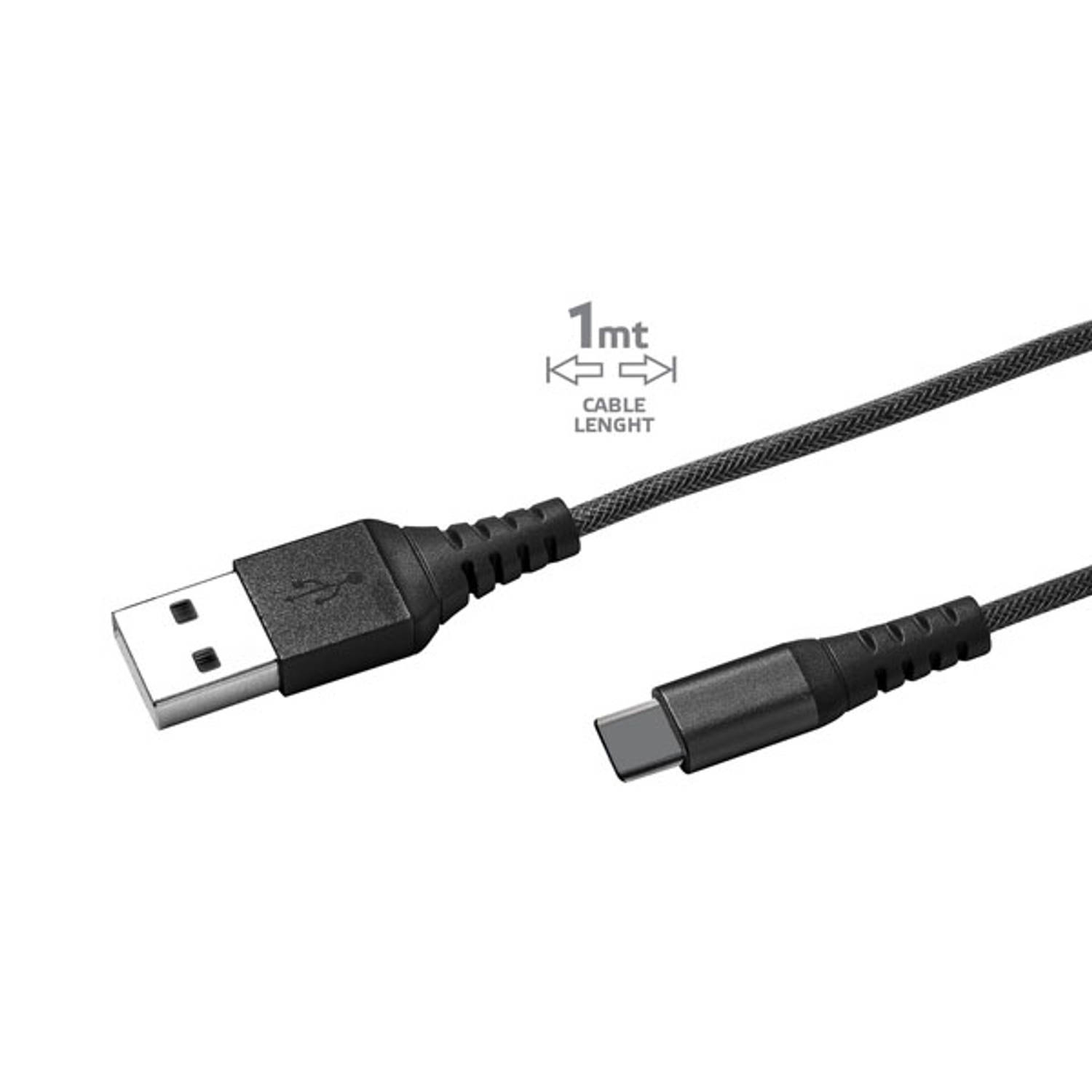 Celly - USB-Kabel Type-C, 1 meter, Zwart - Nylon - Celly