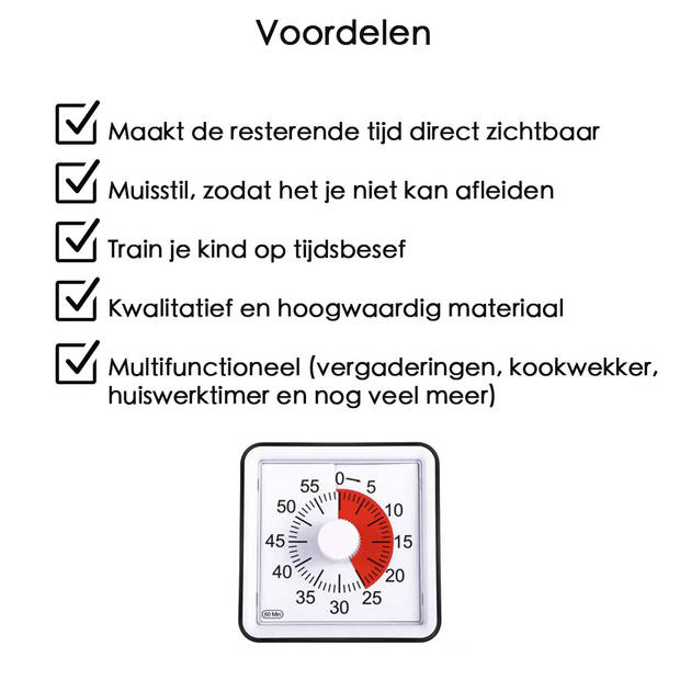 Leerklok voor Kinderen - Timer Kind - Vergaderklok - Aftelklok - Zwart