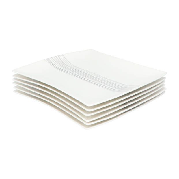 6 stuks Porseleinen Dinerborden Vierkant 26x23 cm - Wit