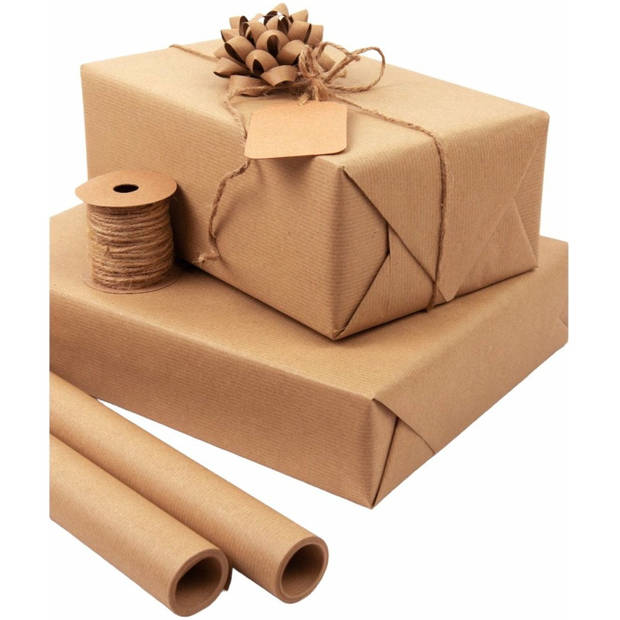 Benza cadeaupapier - Kraft inpakpapier verpakkingspapier - Bruin - 5 meter x 70 cm - 3 rollen