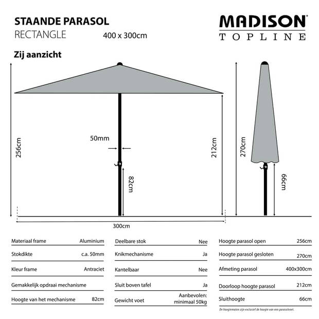 Madison - Parasol Rectangle Taupe - 400x300 - Grijs