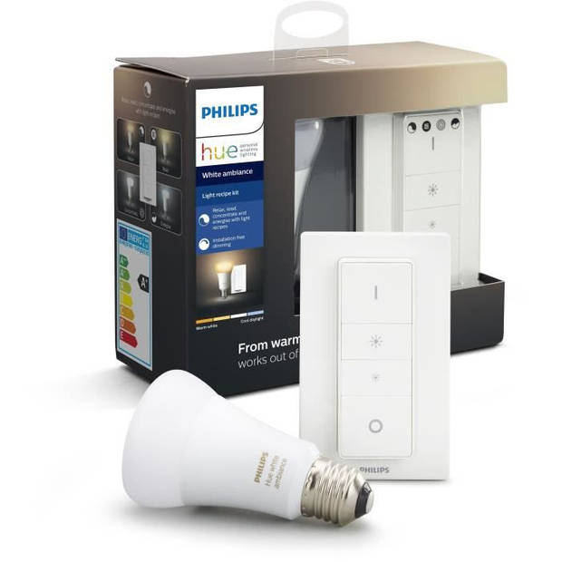Philips hue white ambiance verlichtingsset lamp en dimmer afstandsbediening - 10 w -e27 - bluetooth