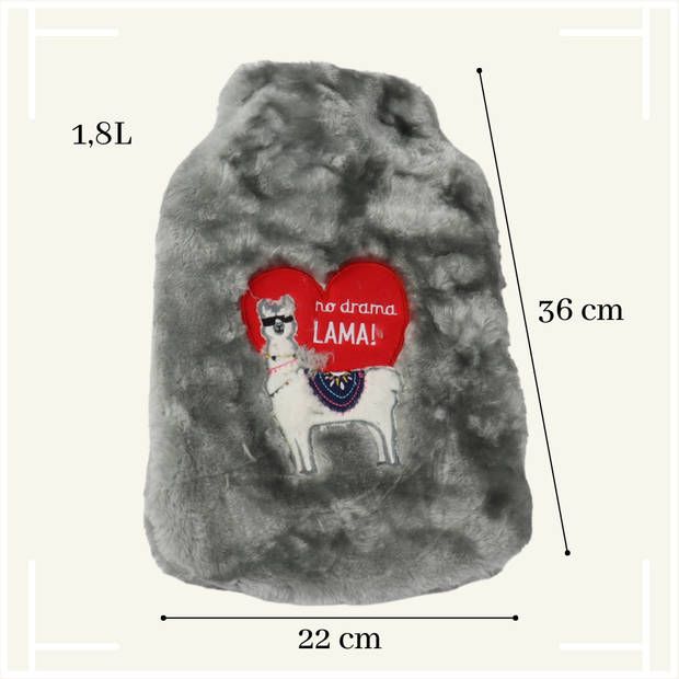 MARBEAUX Warmwaterkruik met Zachte Hoes - Lama - Grijs - 1,8 Liter - Termofor - Warmwaterzak - Warmtekruik - Bedkruik