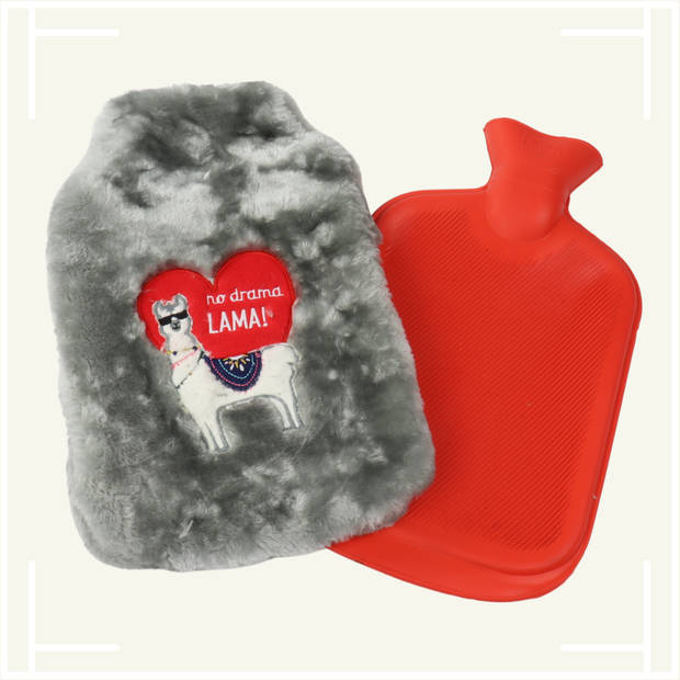 MARBEAUX Warmwaterkruik met Zachte Hoes - Lama - Grijs - 1,8 Liter - Termofor - Warmwaterzak - Warmtekruik - Bedkruik