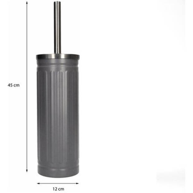 Set of 2 x Gray Toilet Brush and Holder - Stainless Steel Toilet Brush Holder with Toilet Brush - 45x12cm - Matt Gray