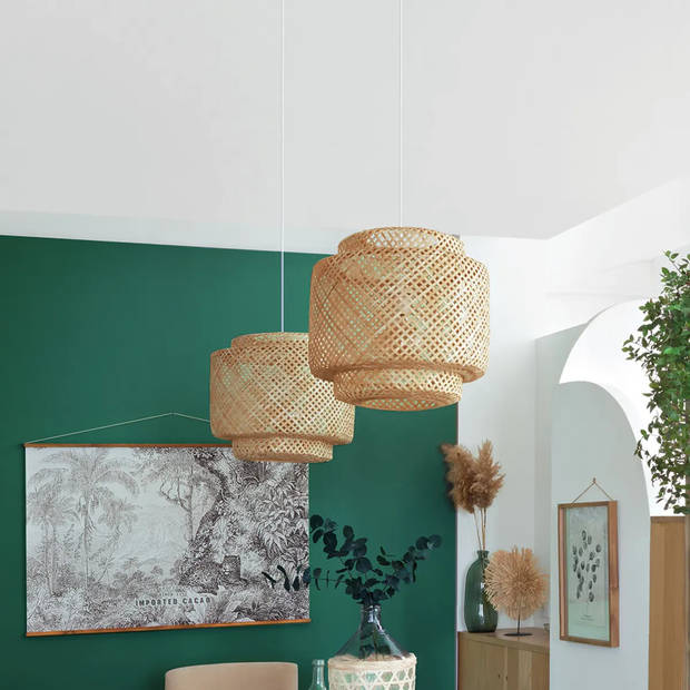 Atmosphera Hanglamp bamboe Boho - 40 x 38 cm - naturel - gevlochten lampenkap - Scandinavisch design - Hanglampen