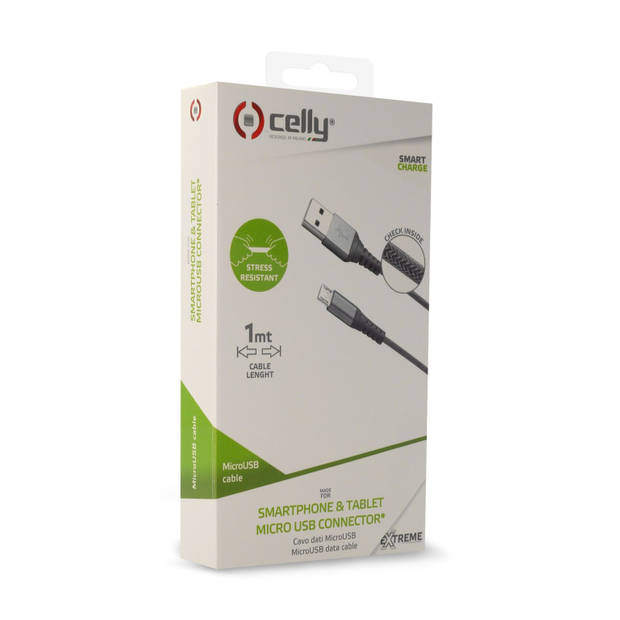 Celly - Micro-USB Kabel Nylon, Grijs - Celly