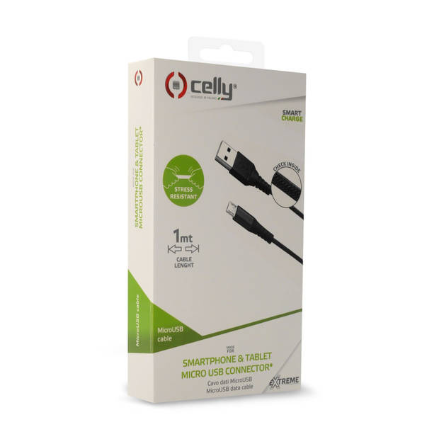 Celly - Micro-USB Kabel Nylon, Zwart - Celly