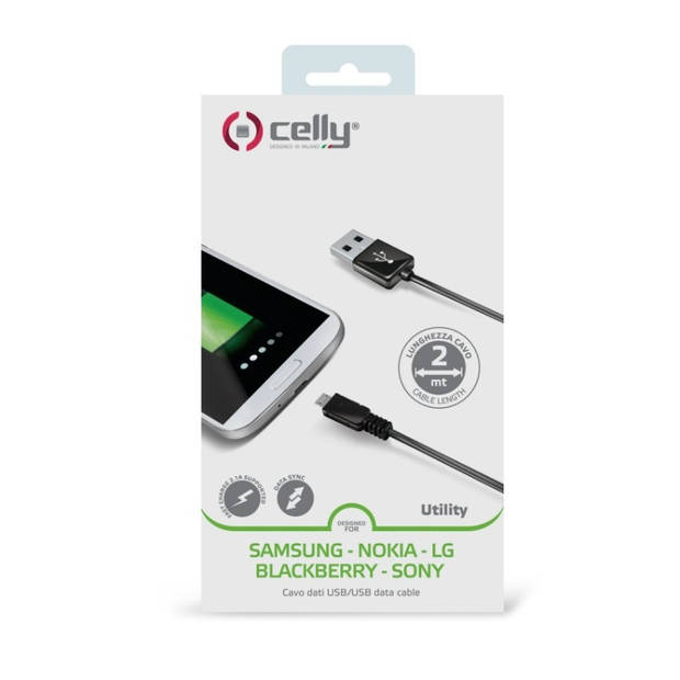 Celly - Micro-USB Kabel 2 meter, Zwart - Celly